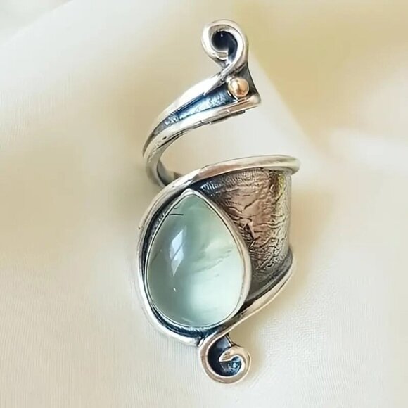 Retro 70s-Inspired Adjustable Open Ring Bold Statement Ring Simulated Gemstone - Picture 1 of 4